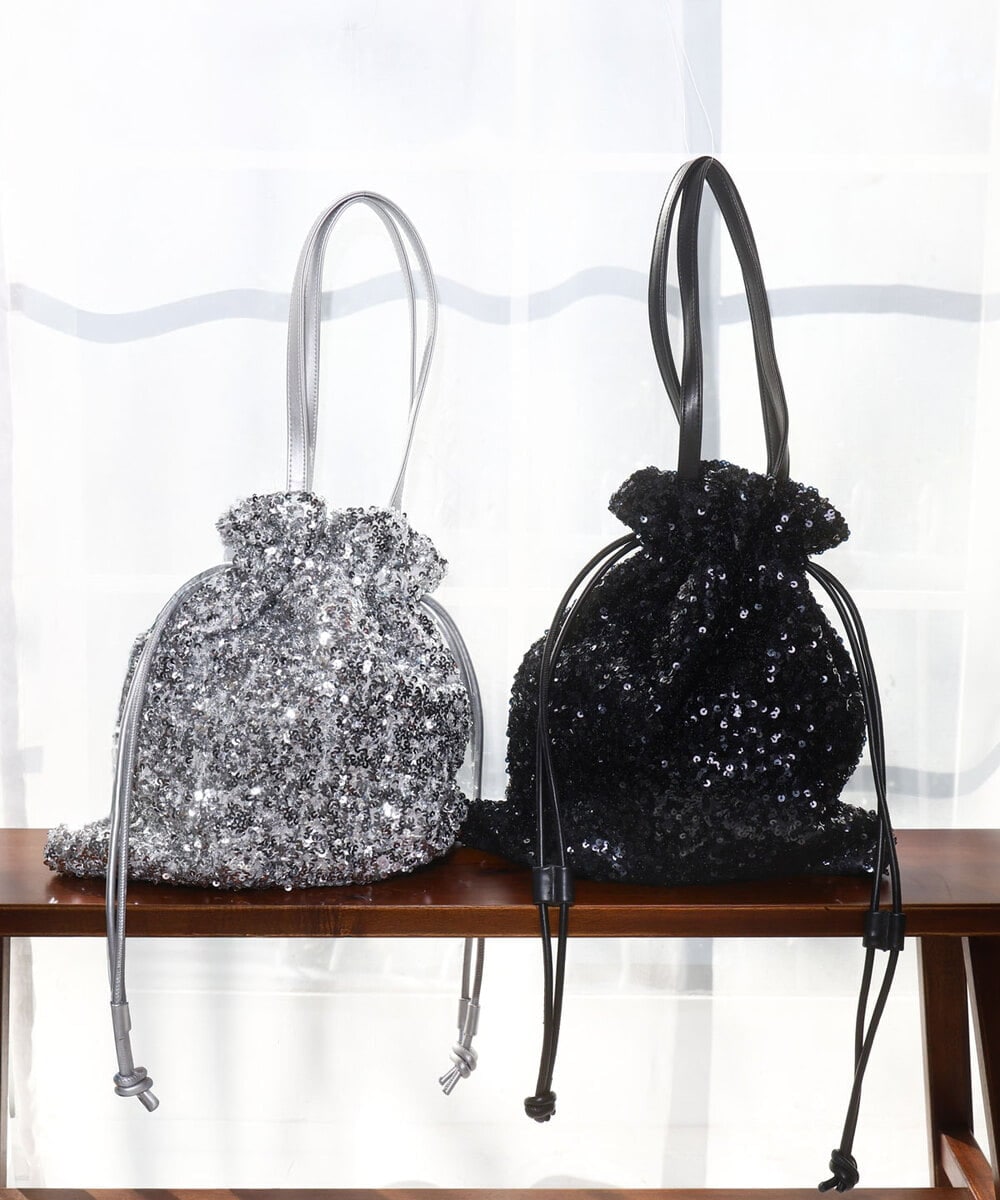 FR5GD03100 MK MICHEL KLEIN(MK ミッシェルクラン) スパンコール2WAYトートバッグ ブラック