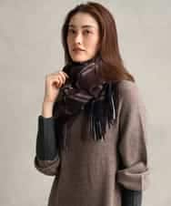 FS3AG51160 MICHEL KLEIN(ミッシェルクラン) カシミヤ混チェックマフラー ネイビー
