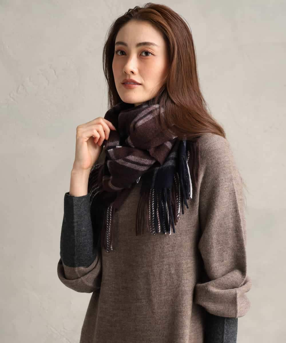 FS3AG51160 MICHEL KLEIN(ミッシェルクラン) カシミヤ混チェックマフラー ネイビー