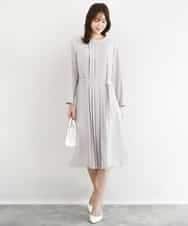 FUEDD03230 MK MICHEL KLEIN(MK ミッシェルクラン) [洗える]サテンジョーゼット プリーツワンピース ライトグレー