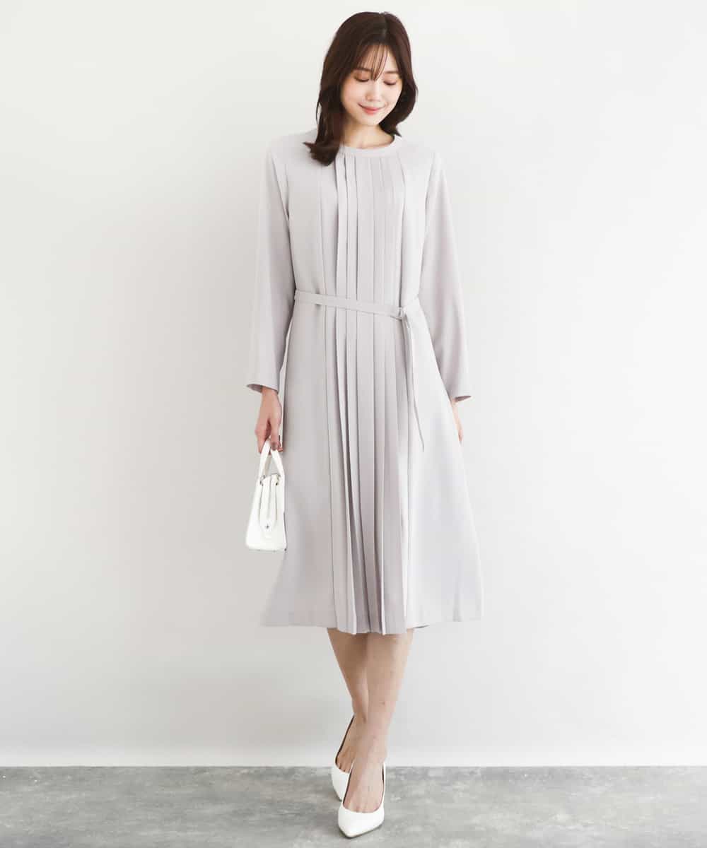 FUEDD03230 MK MICHEL KLEIN(MK ミッシェルクラン) [洗える]サテンジョーゼット プリーツワンピース ライトグレー