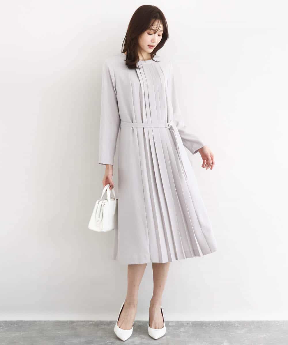 FUEDD03230 MK MICHEL KLEIN(MK ミッシェルクラン) [洗える]サテンジョーゼット プリーツワンピース ライトグレー