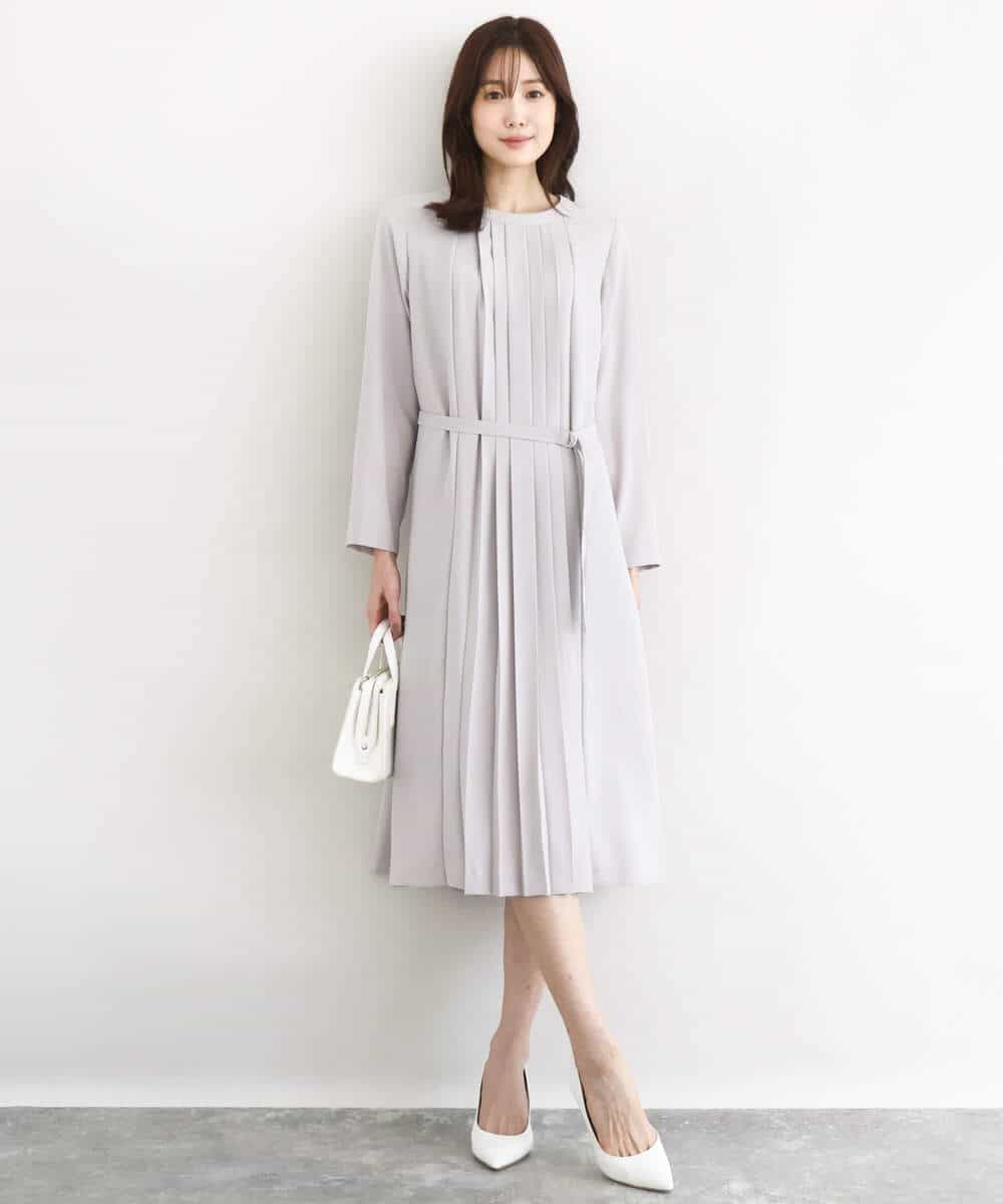 FUEDD03230 MK MICHEL KLEIN(MK ミッシェルクラン) [洗える]サテンジョーゼット プリーツワンピース ライトグレー