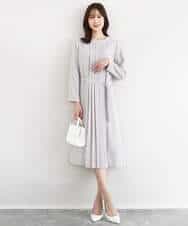 FUEDD03230 MK MICHEL KLEIN(MK ミッシェルクラン) [洗える]サテンジョーゼット プリーツワンピース ライトグレー