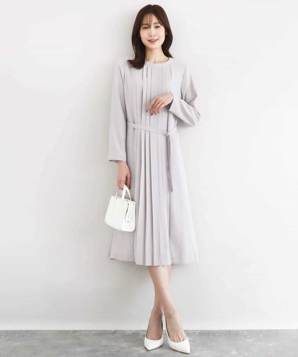 FUEDD03230 MK MICHEL KLEIN(MK ミッシェルクラン) [洗える]サテンジョーゼット プリーツワンピース ライトグレー