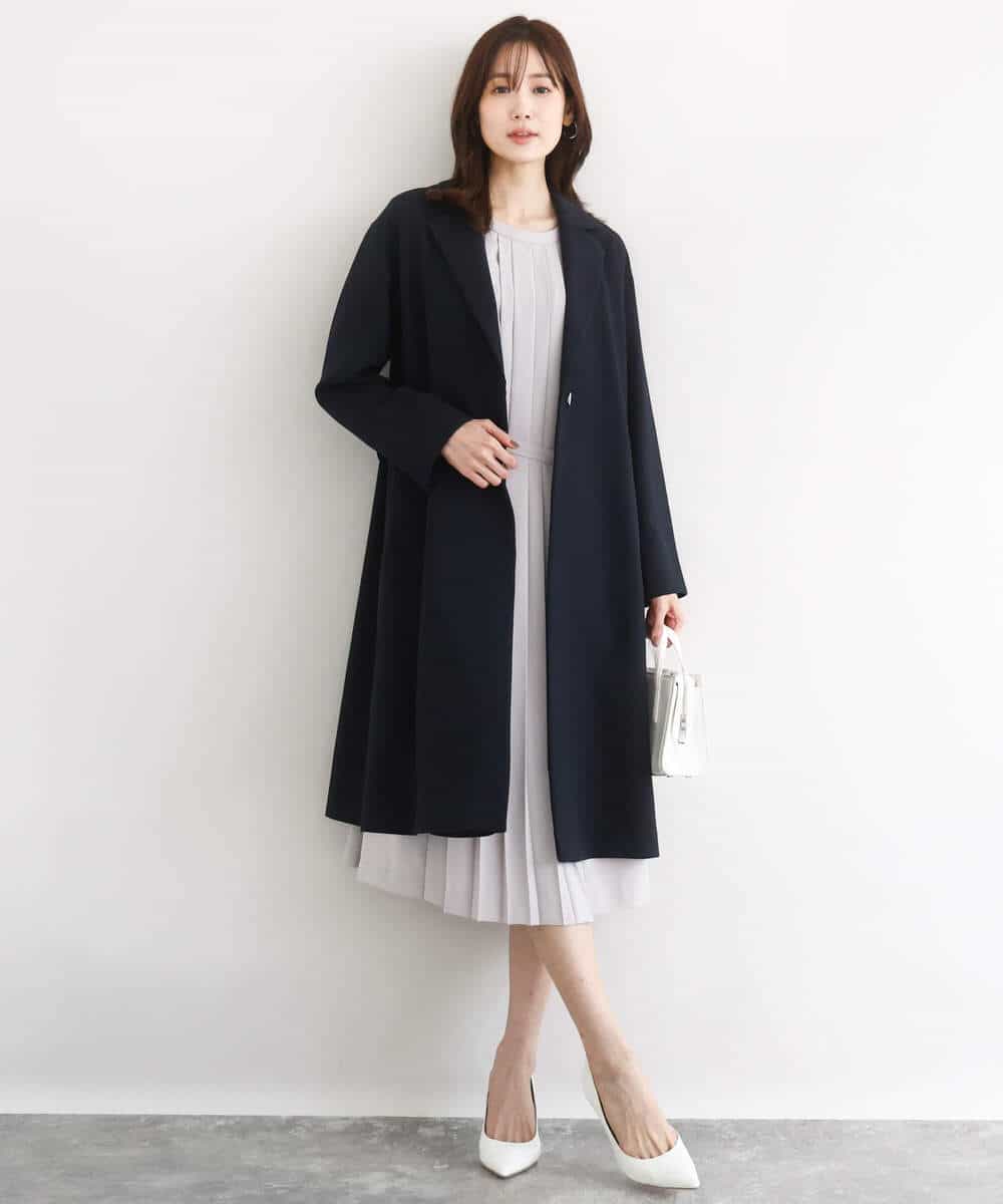 FUEDD03230 MK MICHEL KLEIN(MK ミッシェルクラン) [洗える]サテンジョーゼット プリーツワンピース ライトグレー