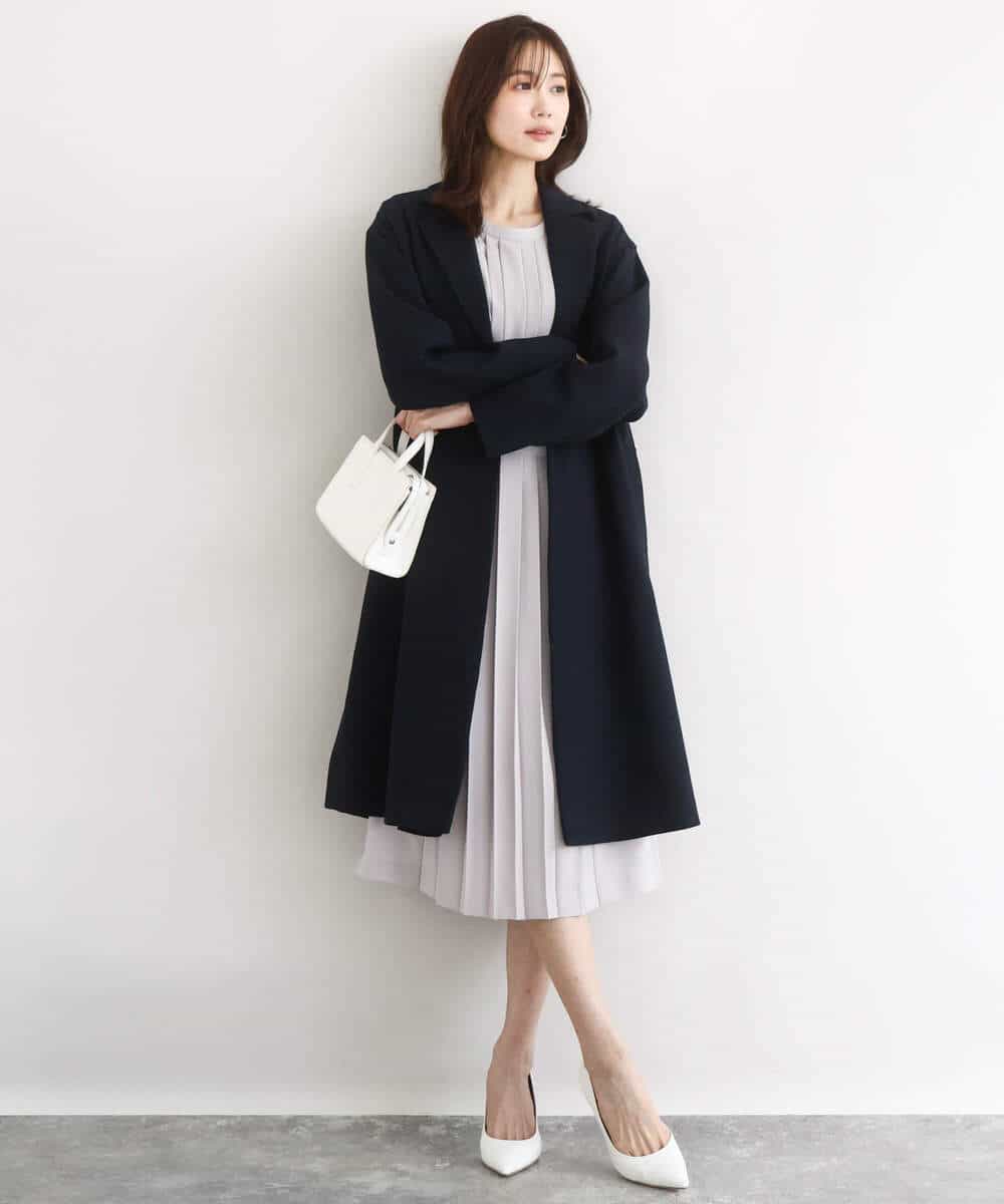 FUEDD03230 MK MICHEL KLEIN(MK ミッシェルクラン) [洗える]サテンジョーゼット プリーツワンピース ライトグレー