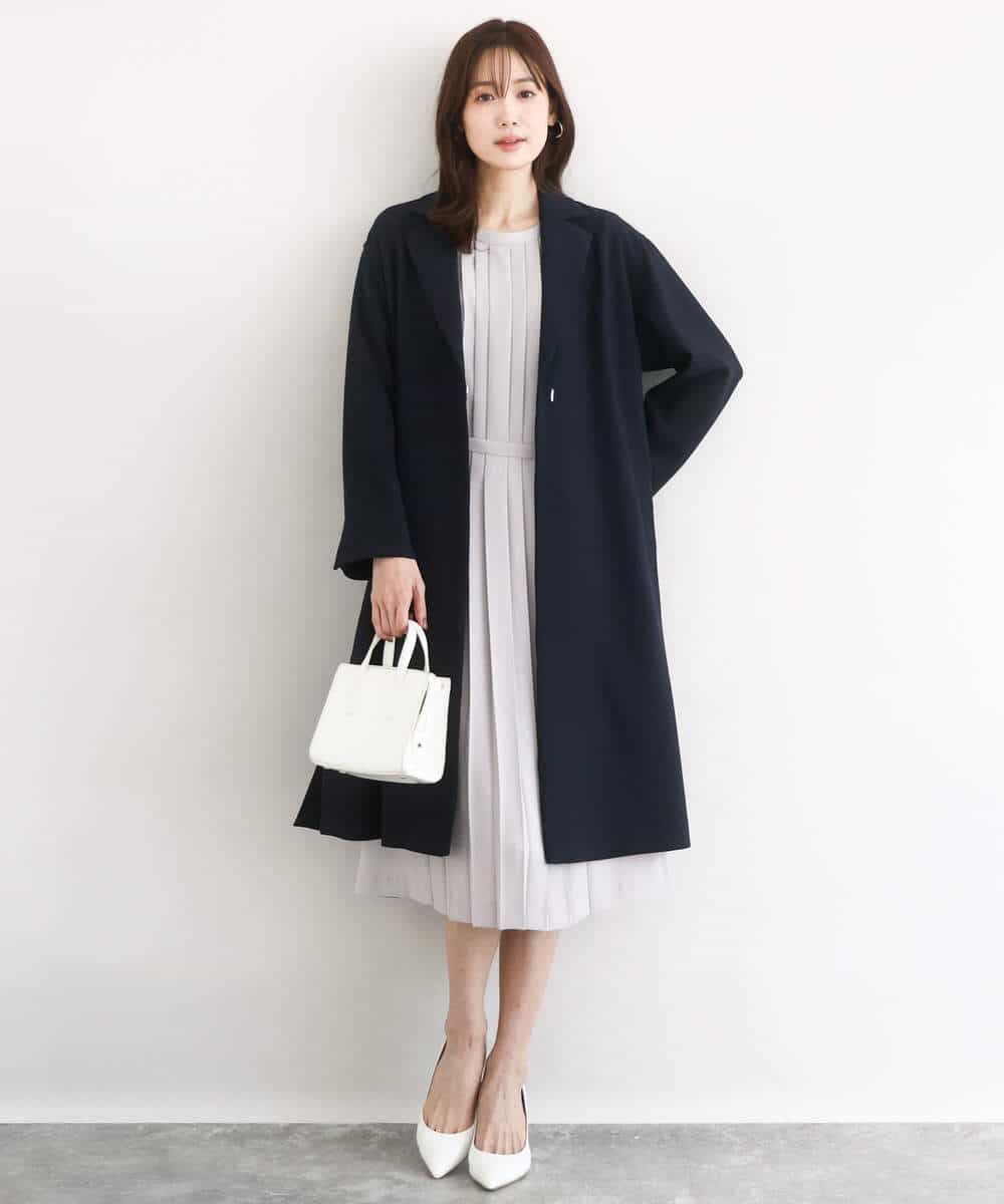 FUEDD03230 MK MICHEL KLEIN(MK ミッシェルクラン) [洗える]サテンジョーゼット プリーツワンピース ライトグレー