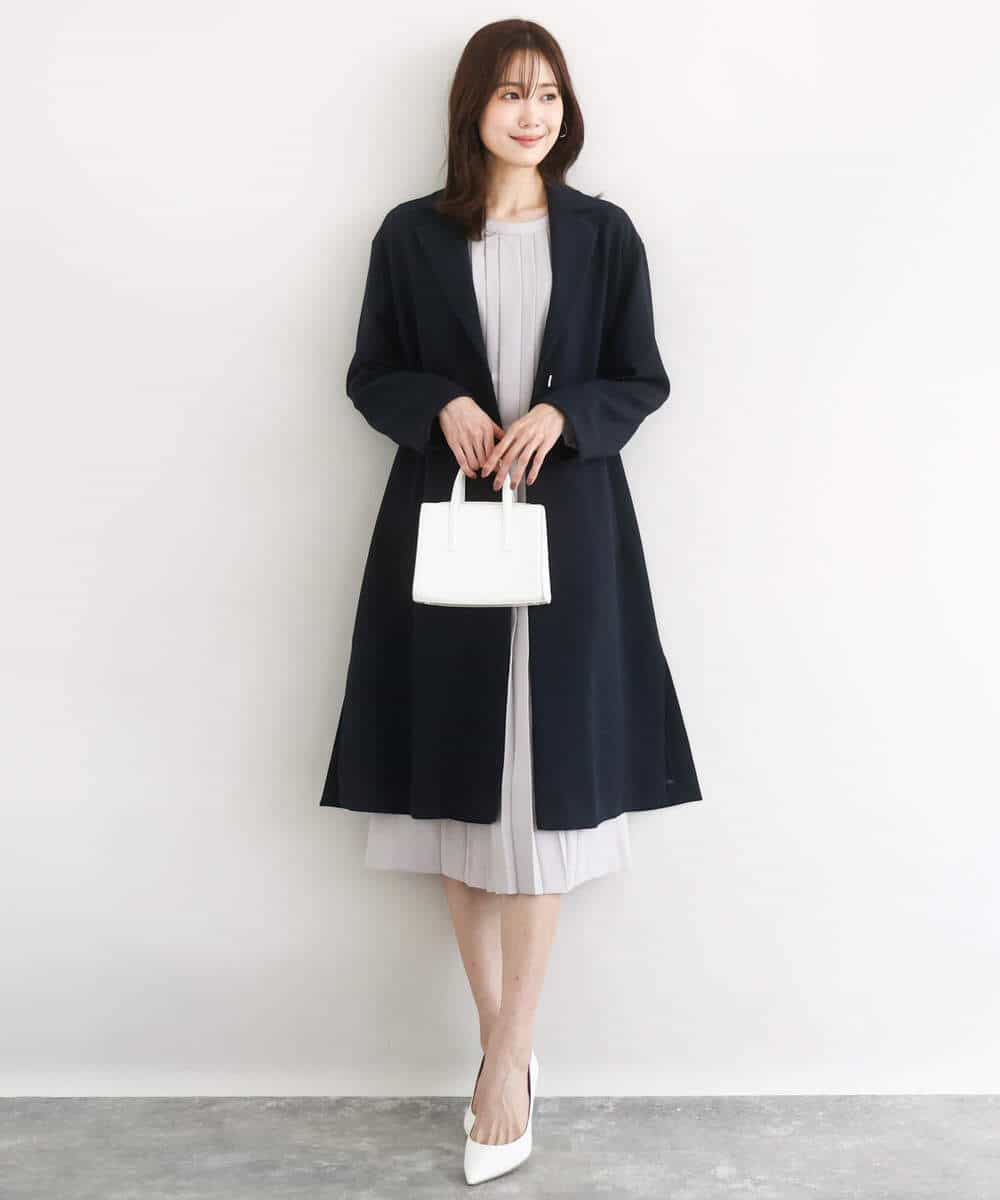 FUEDD03230 MK MICHEL KLEIN(MK ミッシェルクラン) [洗える]サテンジョーゼット プリーツワンピース ライトグレー