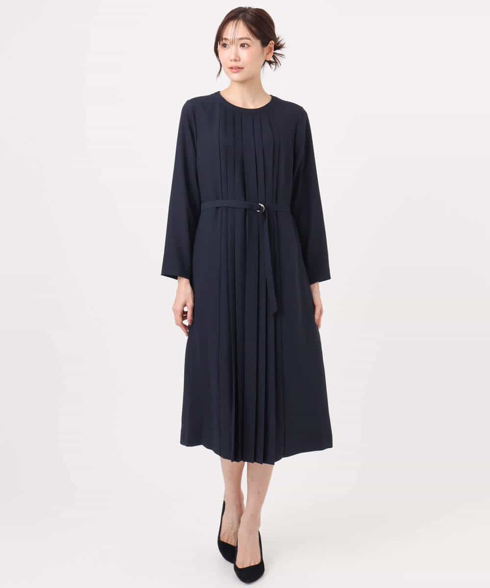 FUEDD03230 MK MICHEL KLEIN(MK ミッシェルクラン) [洗える]サテンジョーゼット プリーツワンピース ライトグレー