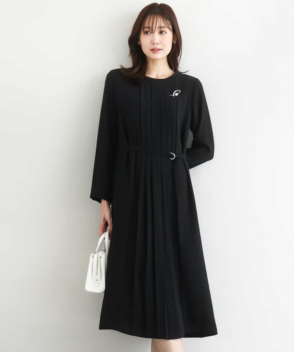 FUEDD03230 MK MICHEL KLEIN(MK ミッシェルクラン) [洗える]サテンジョーゼット プリーツワンピース ブラック
