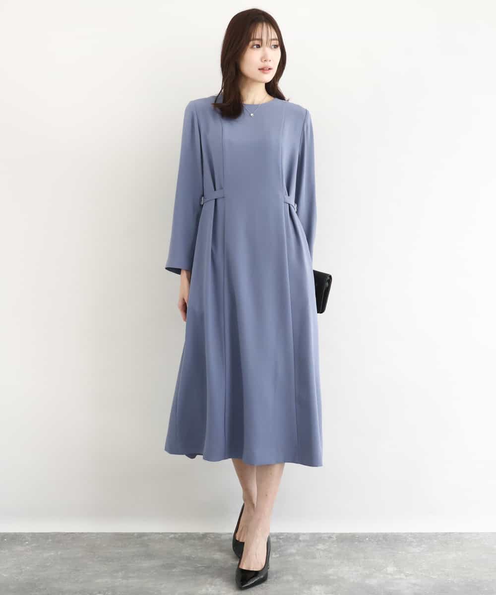 FUEDD04230 MK MICHEL KLEIN(MK ミッシェルクラン) [洗える]サテンジョーゼット サイドベルトワンピース ブルー