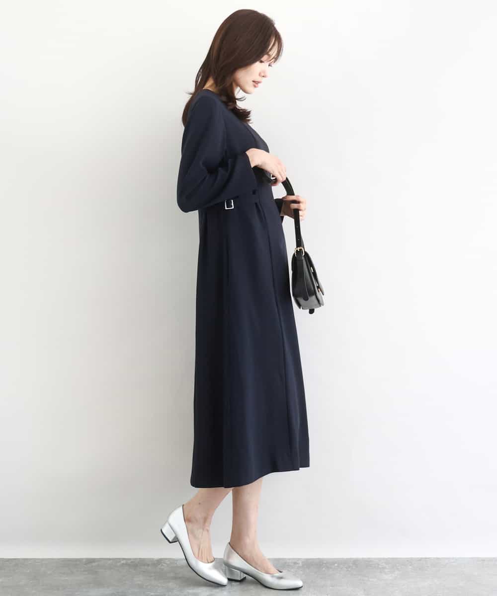 FUEDD04230 MK MICHEL KLEIN(MK ミッシェルクラン) [洗える]サテンジョーゼット サイドベルトワンピース ネイビー