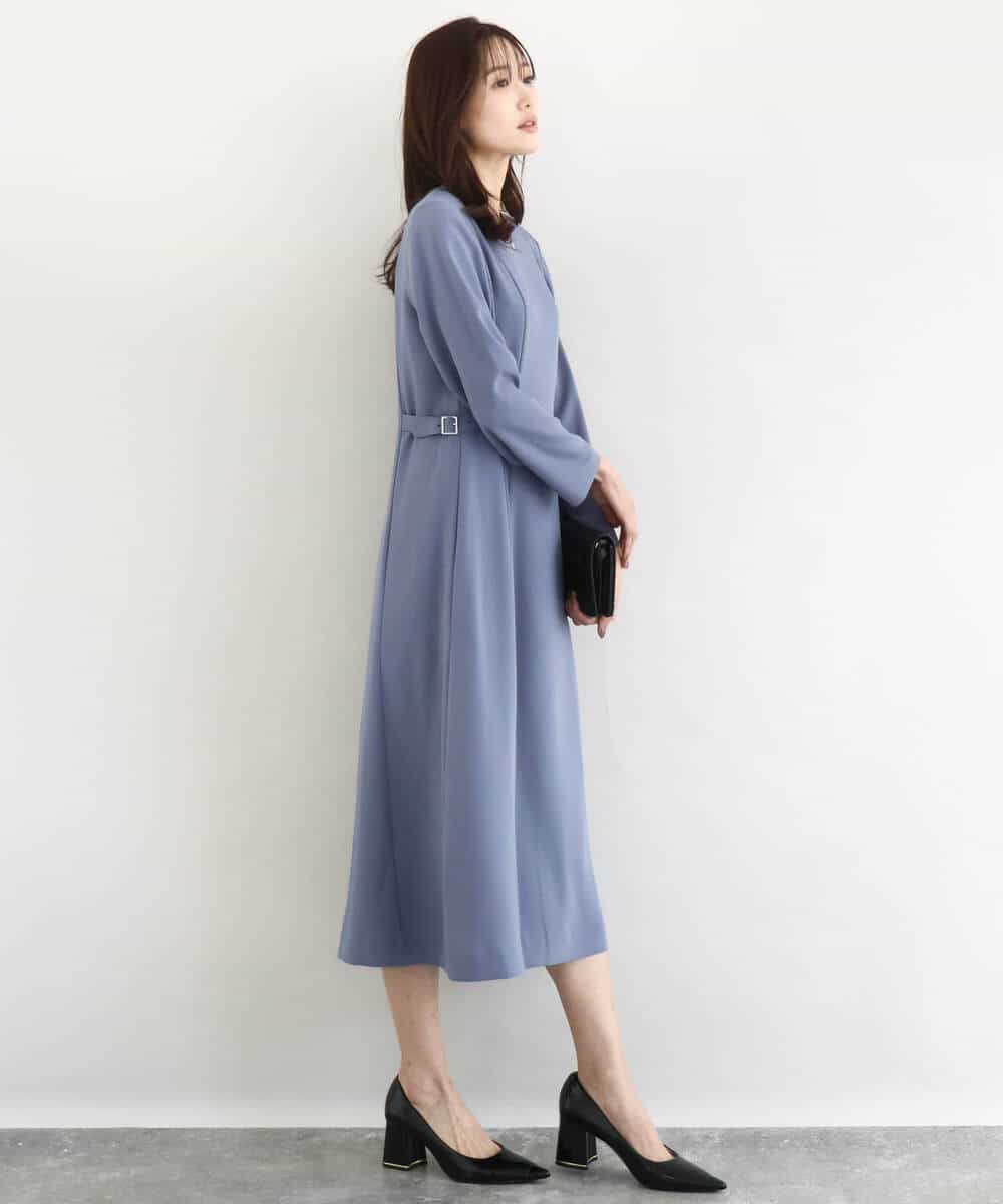 FUEDD04230 MK MICHEL KLEIN(MK ミッシェルクラン) [洗える]サテンジョーゼット サイドベルトワンピース ネイビー