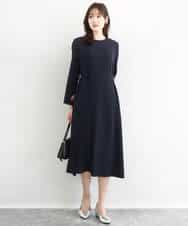 FUEDD04230 MK MICHEL KLEIN(MK ミッシェルクラン) [洗える]サテンジョーゼット サイドベルトワンピース ネイビー