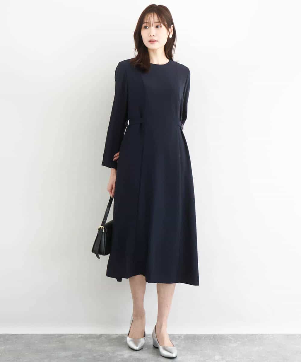 FUEDD04230 MK MICHEL KLEIN(MK ミッシェルクラン) [洗える]サテンジョーゼット サイドベルトワンピース ネイビー