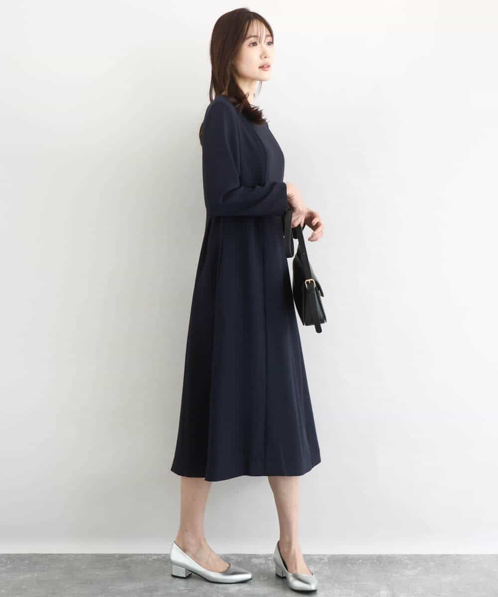 FUEDD04230 MK MICHEL KLEIN(MK ミッシェルクラン) [洗える]サテンジョーゼット サイドベルトワンピース ネイビー