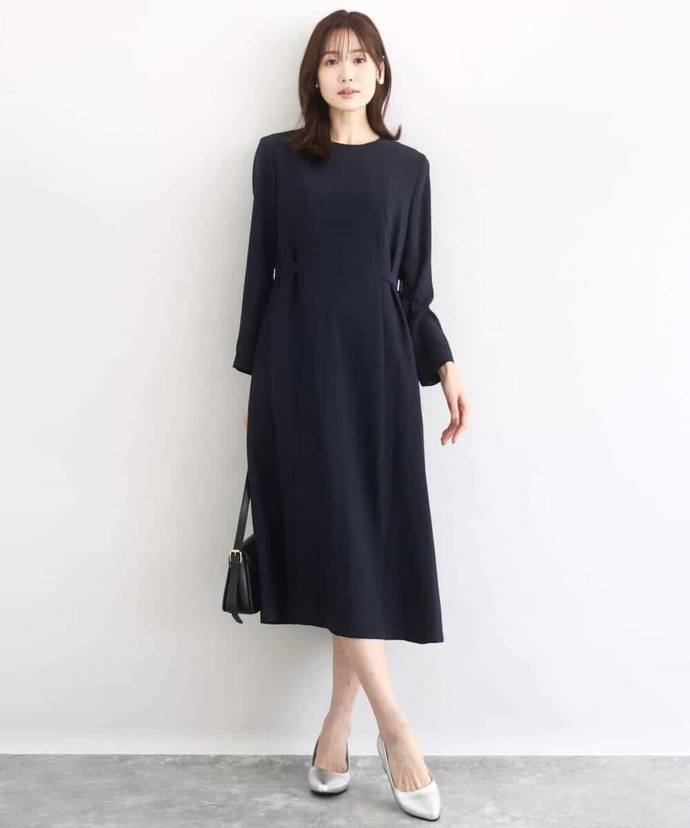 FUEDD04230 MK MICHEL KLEIN(MK ミッシェルクラン) [洗える]サテンジョーゼット サイドベルトワンピース ネイビー
