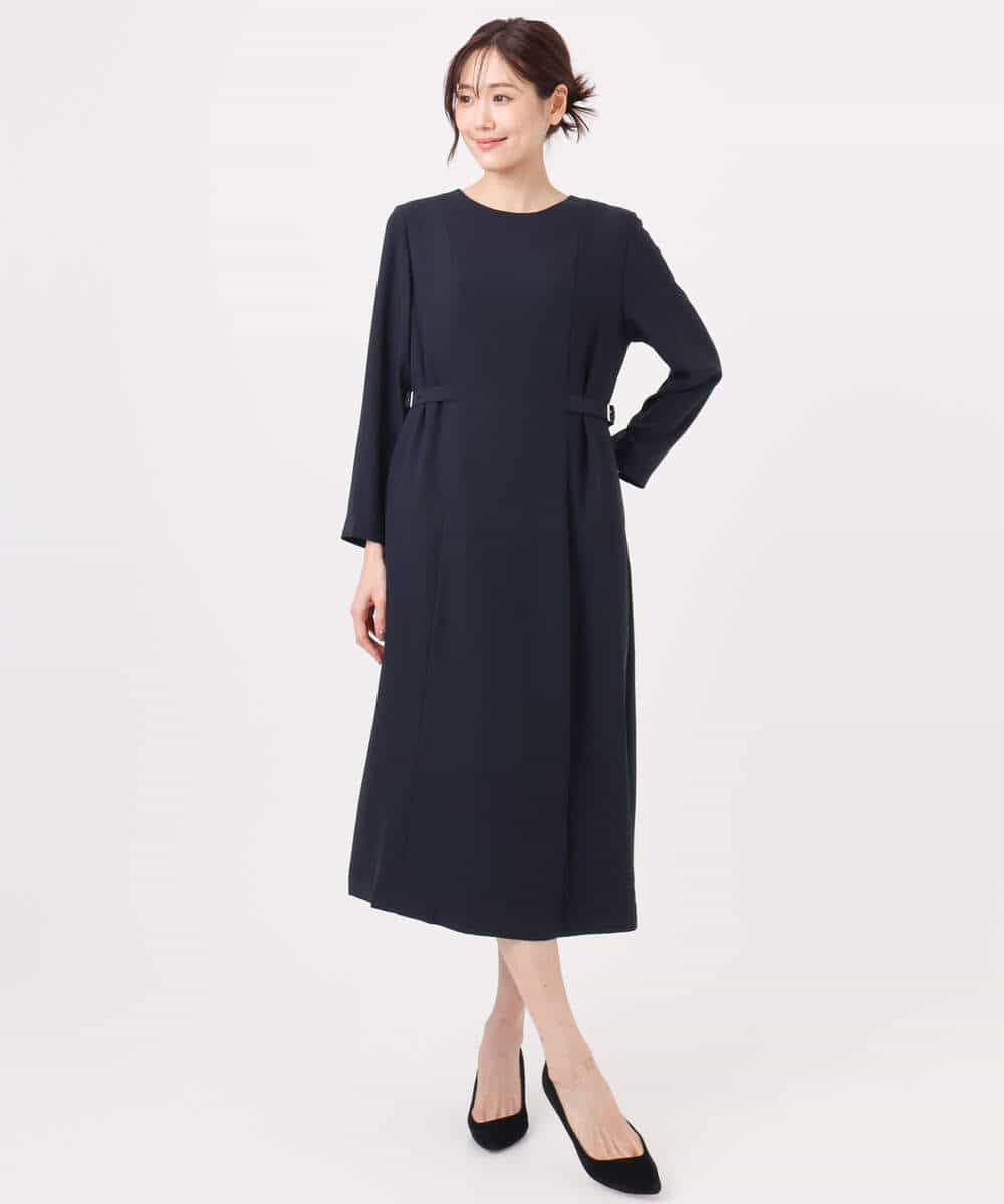 FUEDD04230 MK MICHEL KLEIN(MK ミッシェルクラン) [洗える]サテンジョーゼット サイドベルトワンピース ネイビー