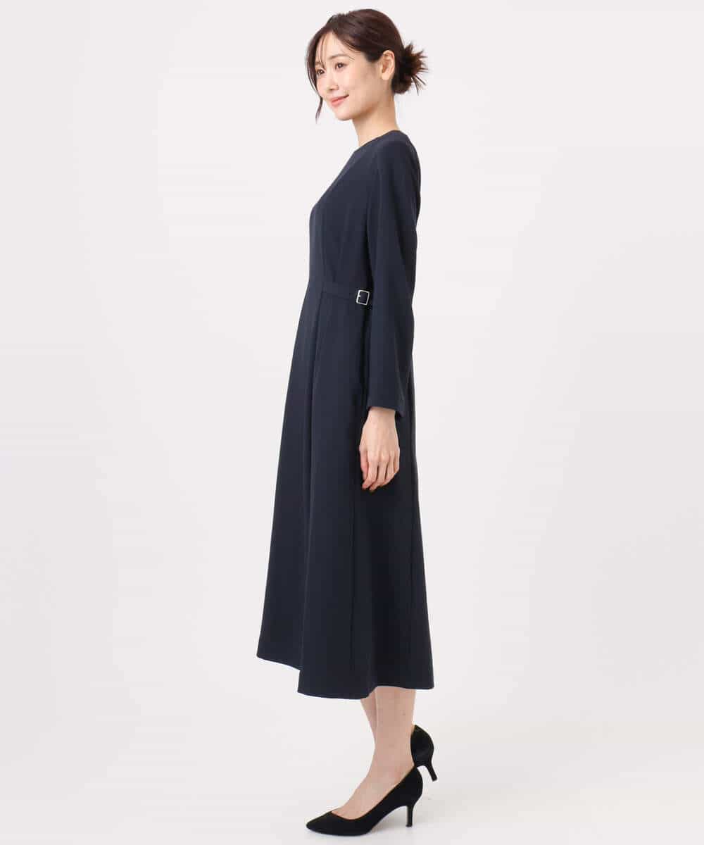 FUEDD04230 MK MICHEL KLEIN(MK ミッシェルクラン) [洗える]サテンジョーゼット サイドベルトワンピース ネイビー