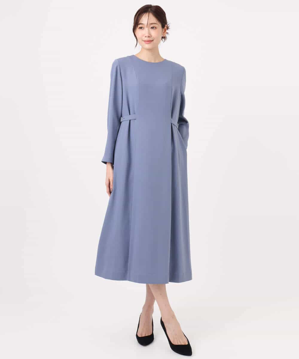 FUEDD04230 MK MICHEL KLEIN(MK ミッシェルクラン) [洗える]サテンジョーゼット サイドベルトワンピース ネイビー