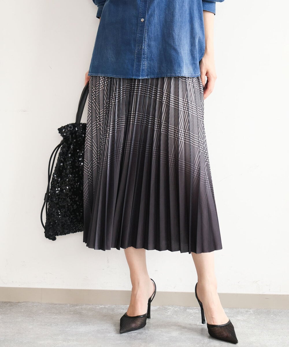 FUHJD33150 MK MICHEL KLEIN(MK ミッシェルクラン) [洗える]グラデーションデザインニットプリーツスカート グレー（チェック）