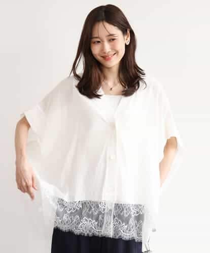 FUSHD60150 MK MICHEL KLEIN [洗える]ヘムレースゆるシルエットカーディガン