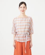 GBBGB36300 Sybilla(シビラ) 先染めチェックドルマンスリーブブラウス オレンジ系