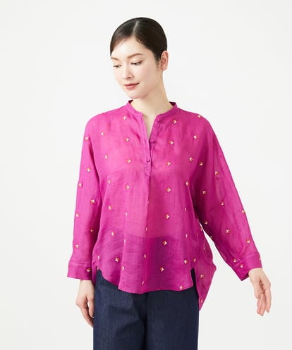 GBBGE41300  ダイヤ刺繍リネンブラウス
