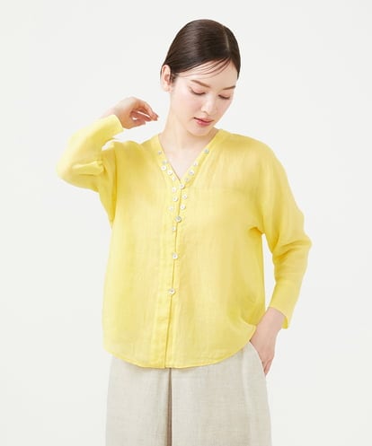GBBHD31300 Sybilla リネンローンVネックボタンブラウス