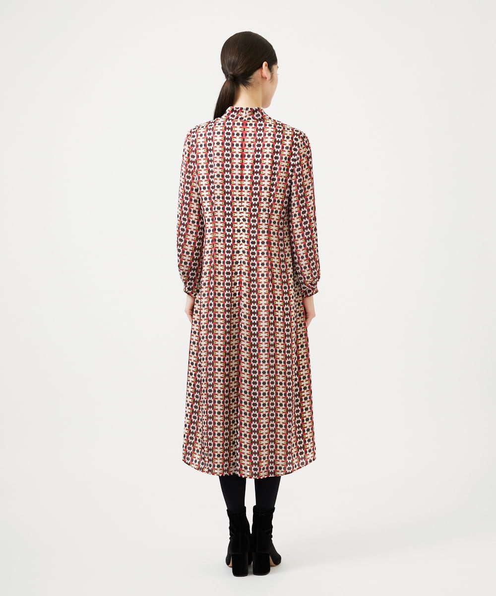 GBECD01700 Sybilla(シビラ) ジオメトリックオパールハイネックドレス レッド系