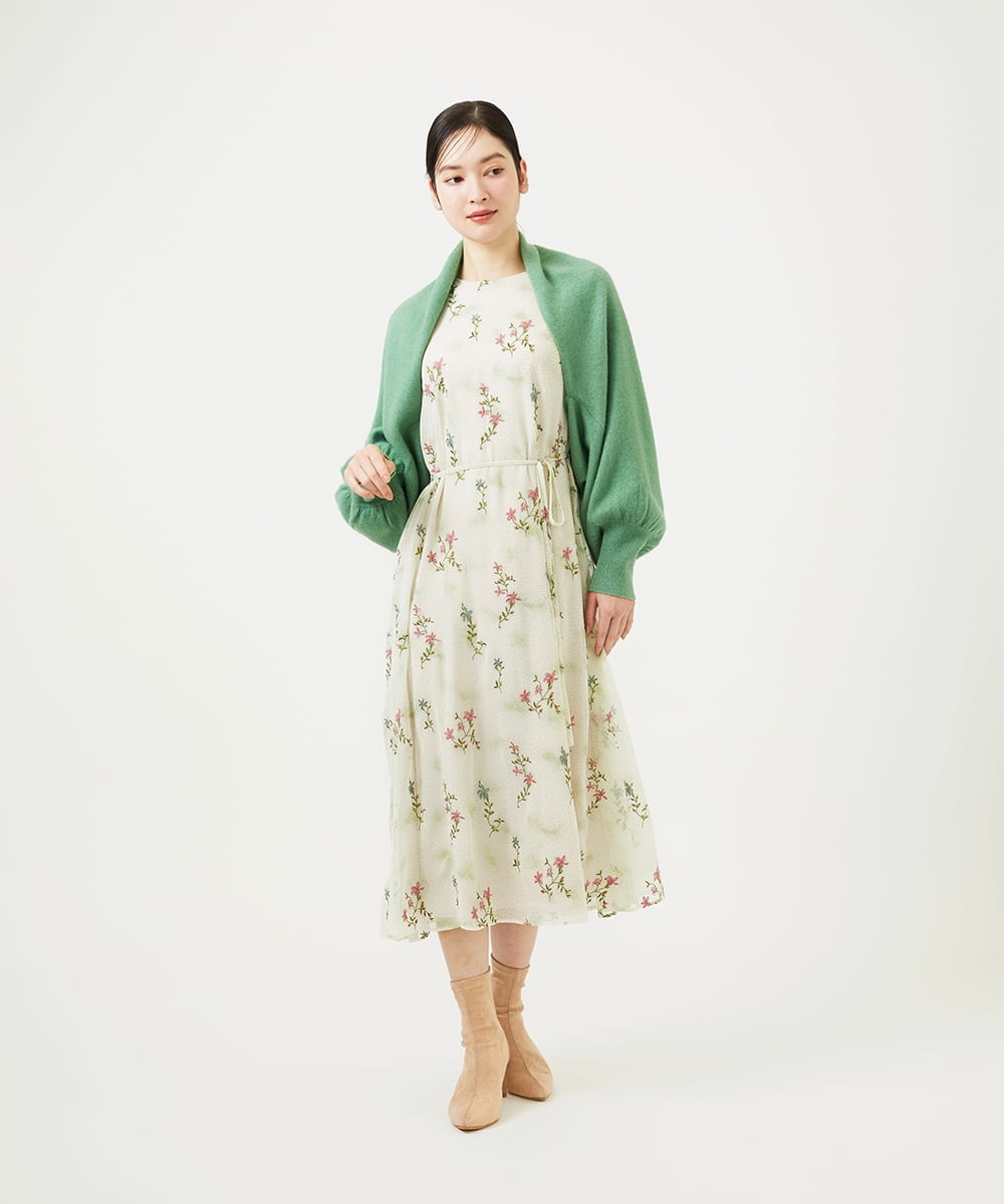 GBEED01900 Sybilla(シビラ) ドットフラワー刺繍ドレス ライトベージュ