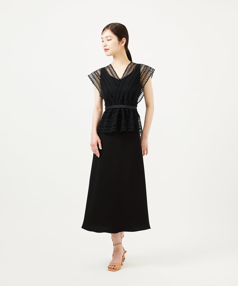 GBEJA04800 Sybilla(シビラ) Vネックロングドレス ブラック