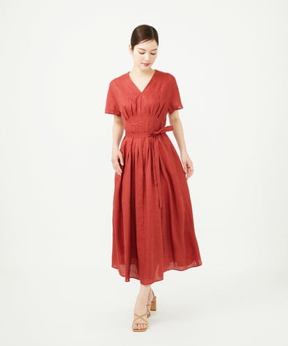 GBEJD31630 Sybilla 平織りリネンタックデザインドレス