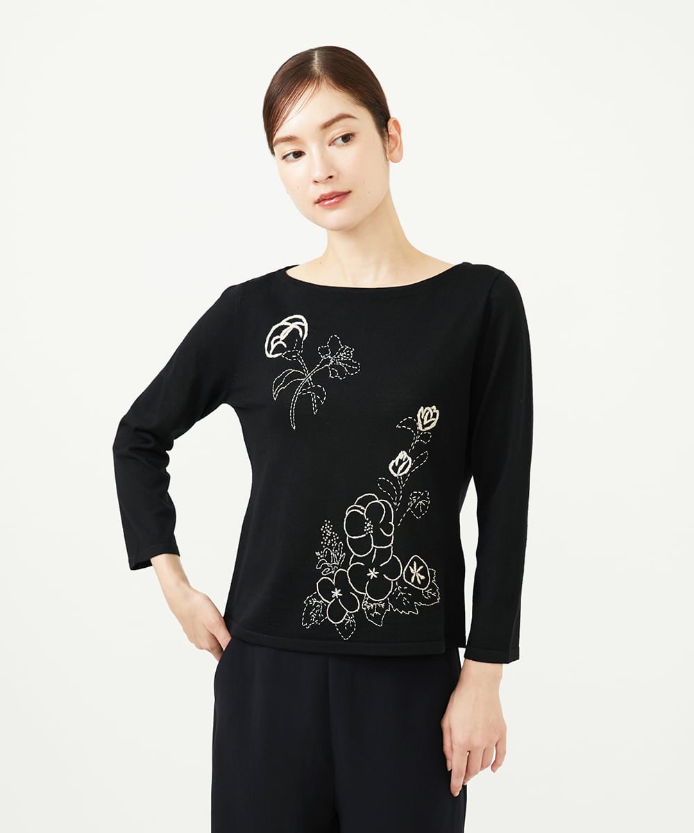 GBFAD34500 Sybilla(シビラ) ステッチフラワー刺繍プルオーバー ブラック