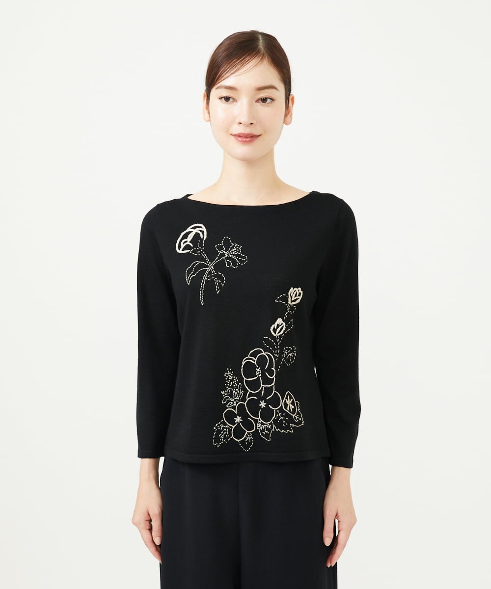 GBFAD34500 Sybilla(シビラ) ステッチフラワー刺繍プルオーバー ブラック