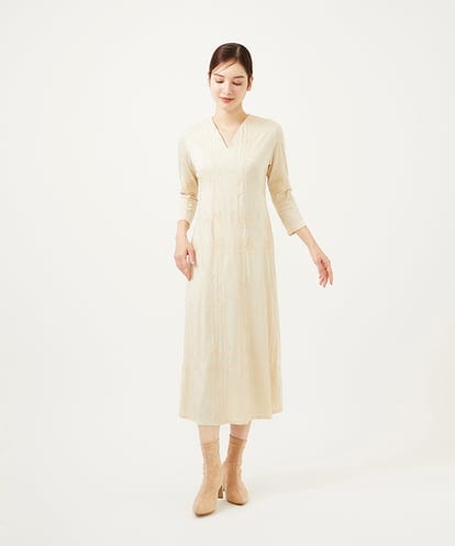 GBPAE31720 Sybilla リーフ柄コード刺繍ジャージードレス
