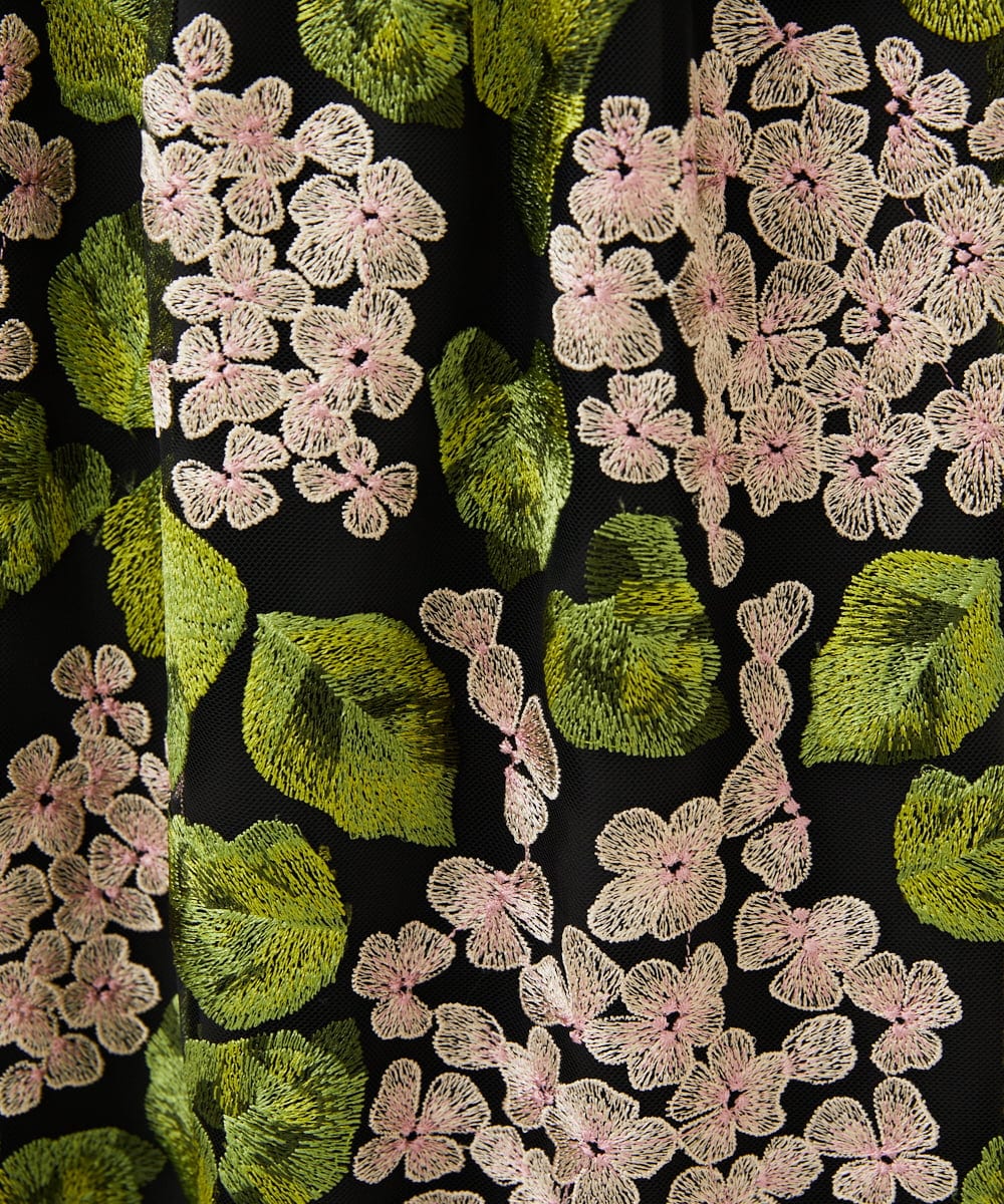 GDHAD90600 Sybilla(シビラ) アジサイ刺繍チュールスカート ブラック