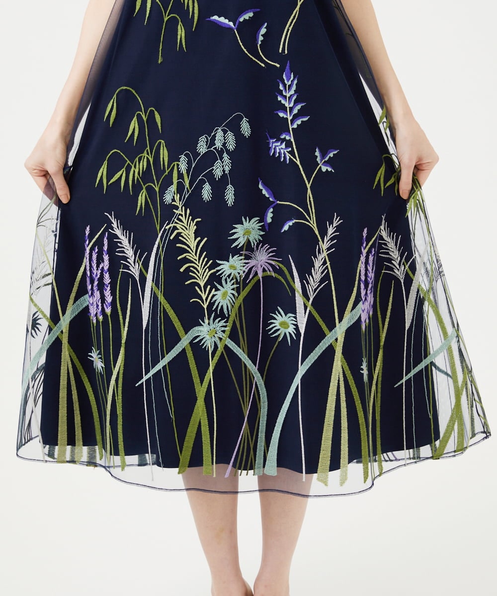 GDPGD90800 Sybilla(シビラ) リーフ刺繍チュールドレス ネイビー