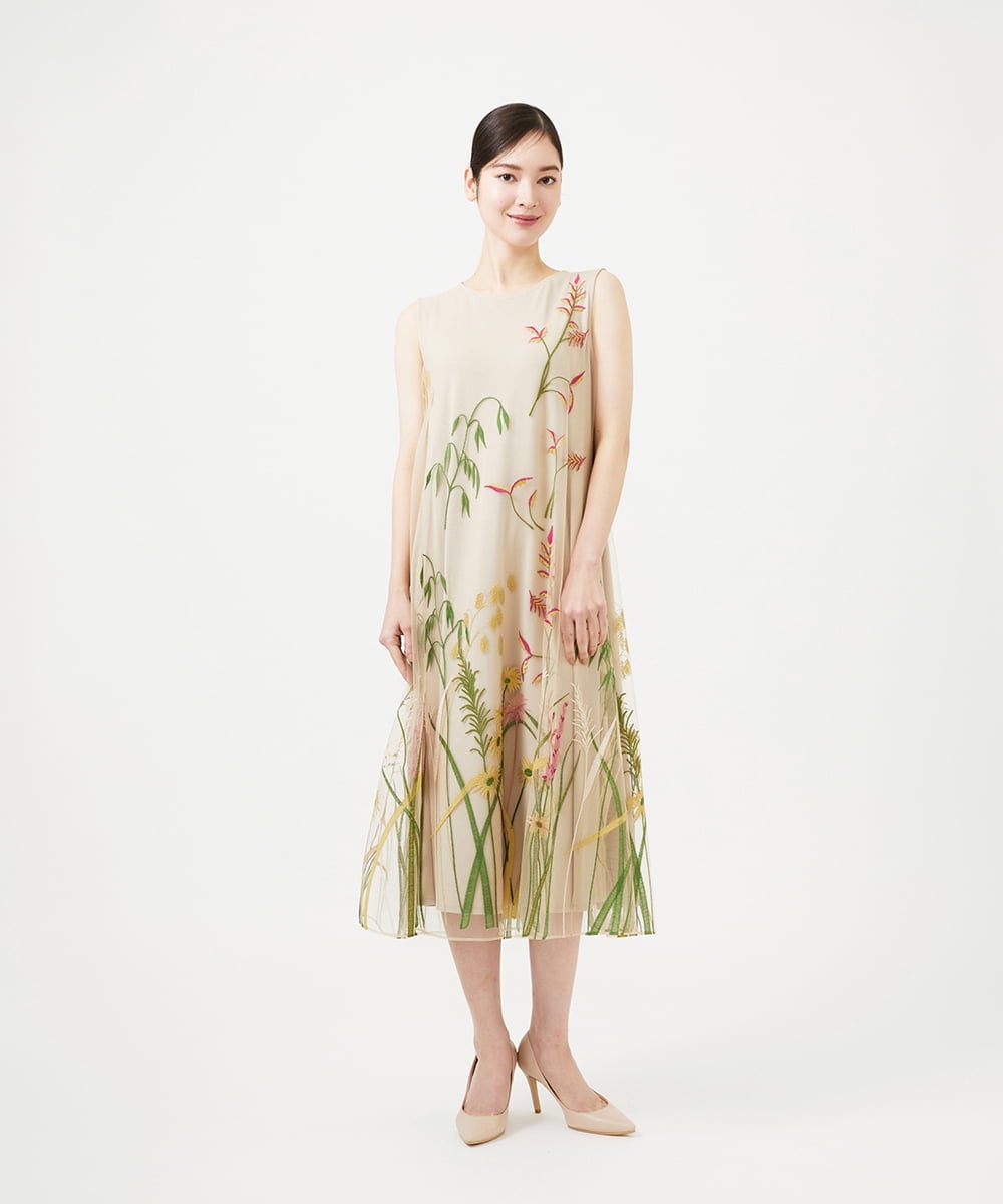 GDPGD90800 Sybilla(シビラ) リーフ刺繍チュールドレス ベージュ