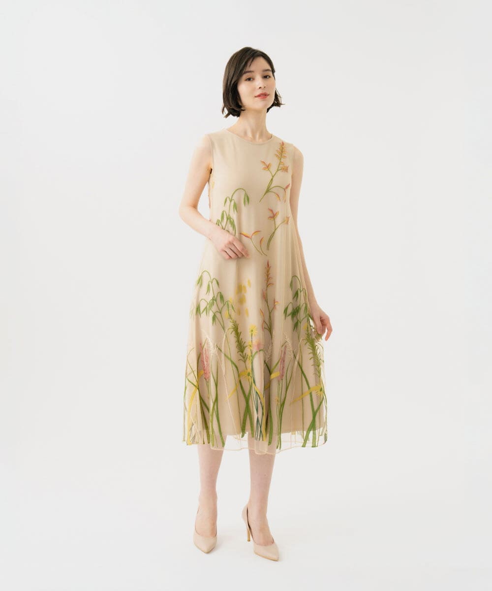 GDPGE90800 Sybilla(シビラ) リーフ刺繍チュールドレス ベージュ