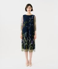 GDPGE91800 Sybilla(シビラ) リーフ刺繍チュールドレス(7分袖) ネイビー