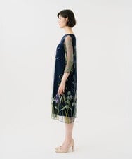 GDPGE91800 Sybilla(シビラ) リーフ刺繍チュールドレス(7分袖) ネイビー