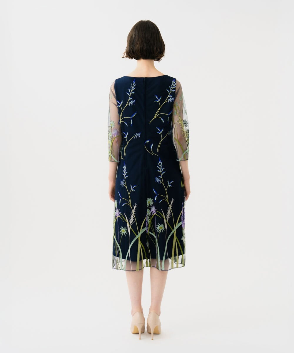 GDPGE91800 Sybilla(シビラ) リーフ刺繍チュールドレス(7分袖) ネイビー