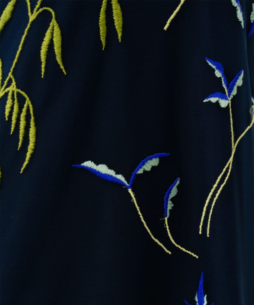 GDPGE91800 Sybilla(シビラ) リーフ刺繍チュールドレス(7分袖) ネイビー