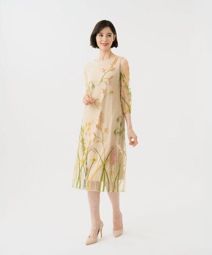 GDPGE91800 Sybilla リーフ刺繍チュールドレス(7分袖)