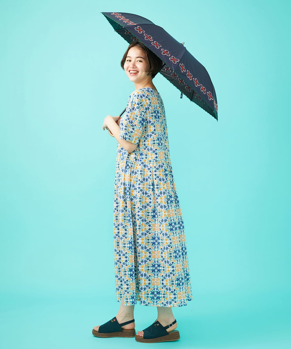 GG8FA32110 Jocomomola(ホコモモラ) 【晴雨兼用】フラワー刺繍折り畳み傘 ベージュ