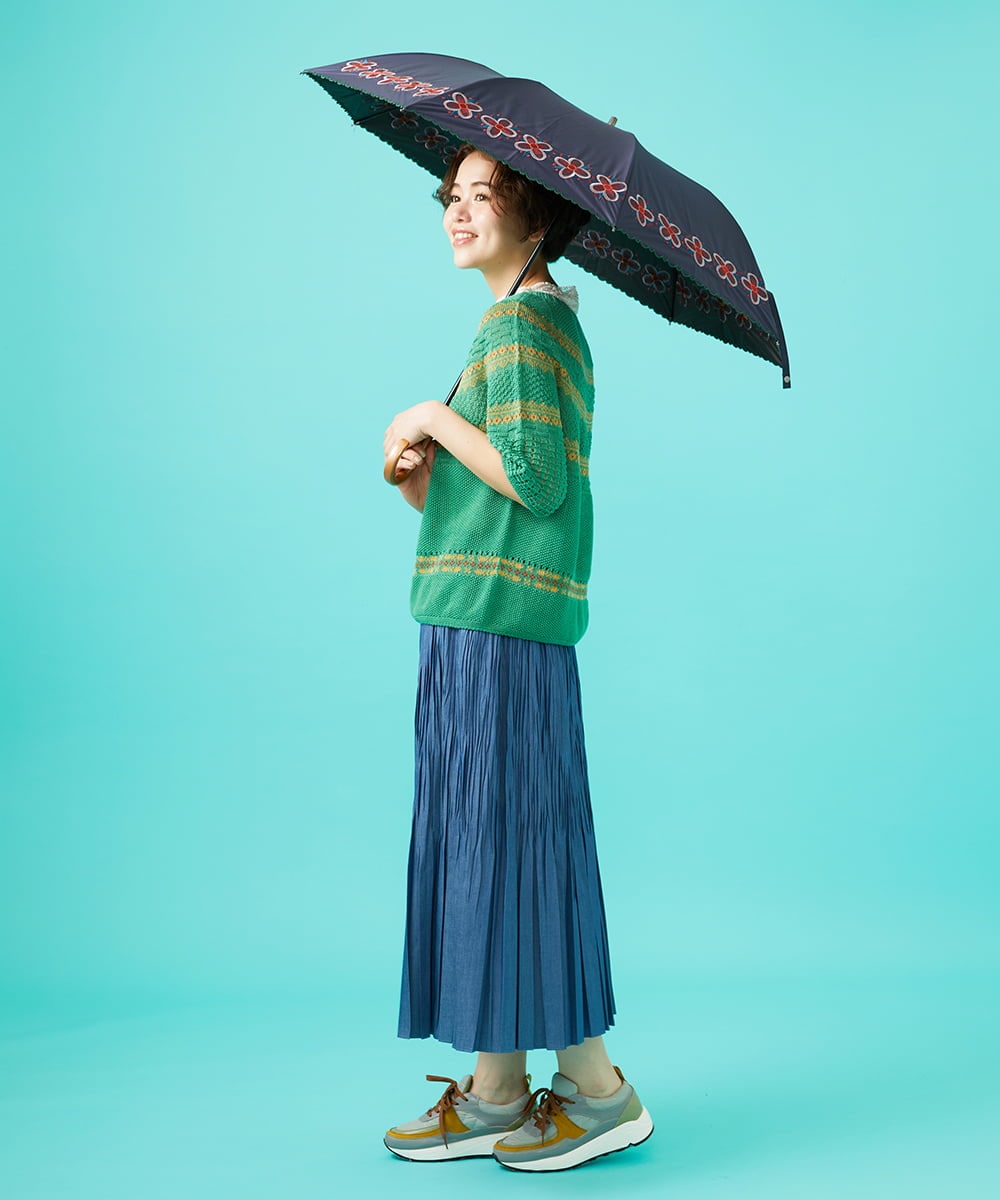 GG8FA32110 Jocomomola(ホコモモラ) 【晴雨兼用】フラワー刺繍折り畳み傘 ベージュ