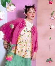 GJBFA01180 Jocomomola(ホコモモラ) Verde pera プリントバックリボンキャミソール ベージュ