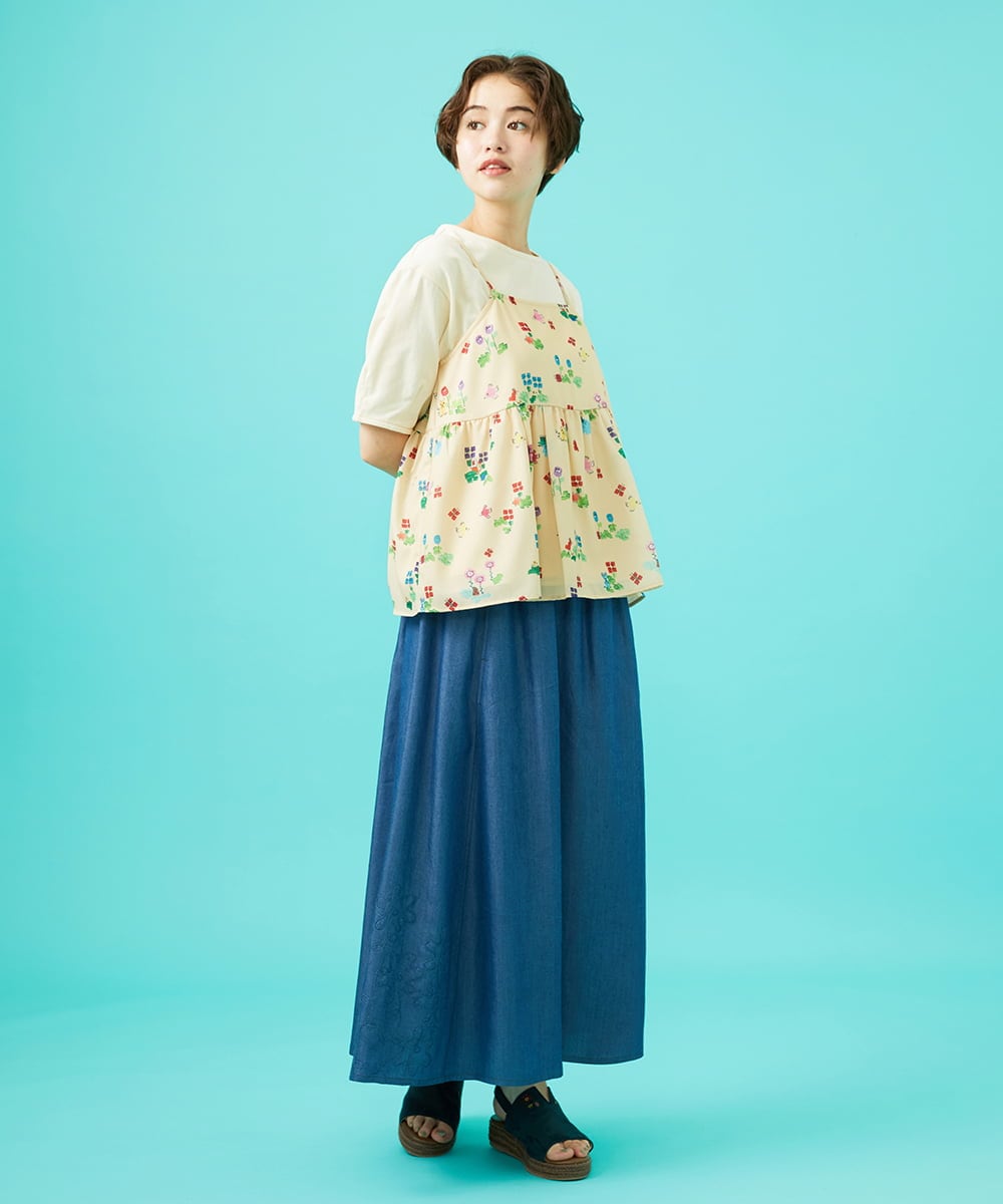 GJBFA01180 Jocomomola(ホコモモラ) Verde pera プリントバックリボンキャミソール ベージュ